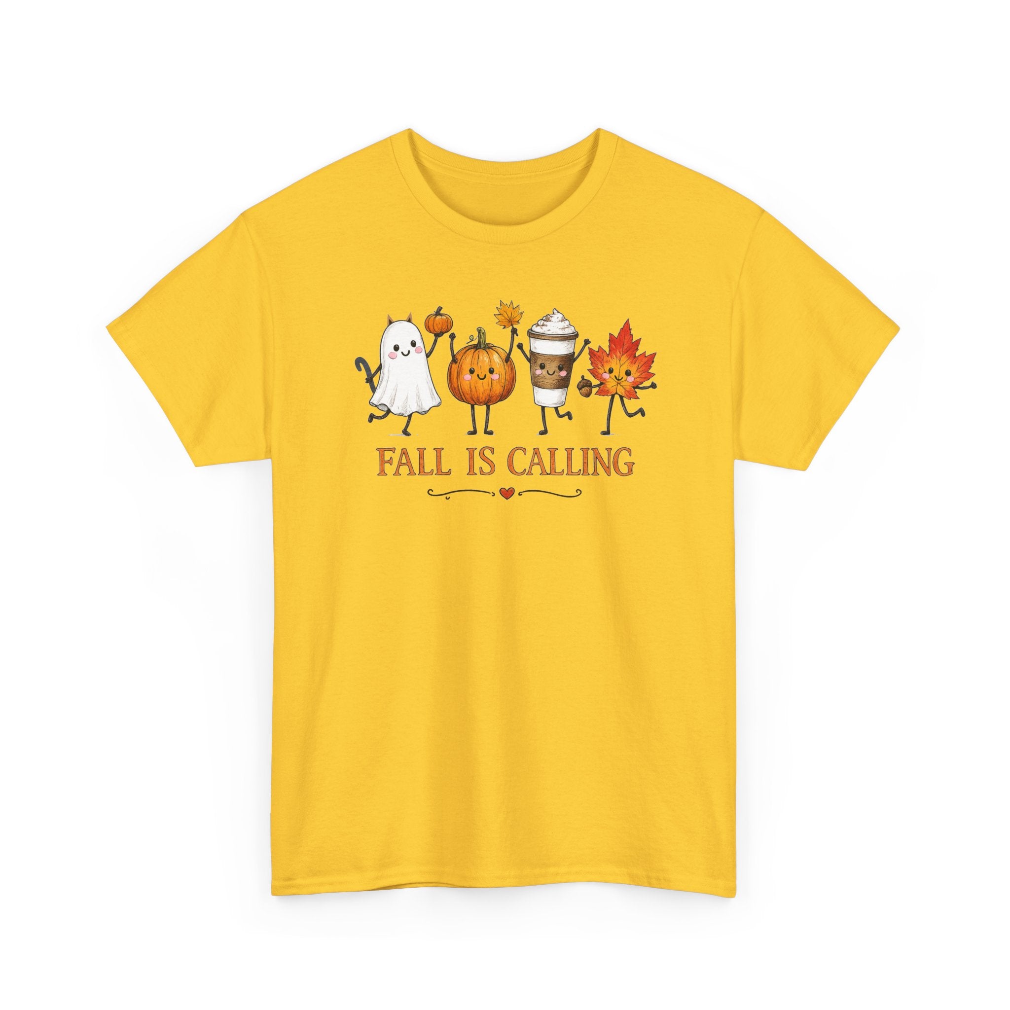 Fall Is Calling T-Shirt — Cute Pumpkin, Kitty Ghost & Leaf Festive Tee
