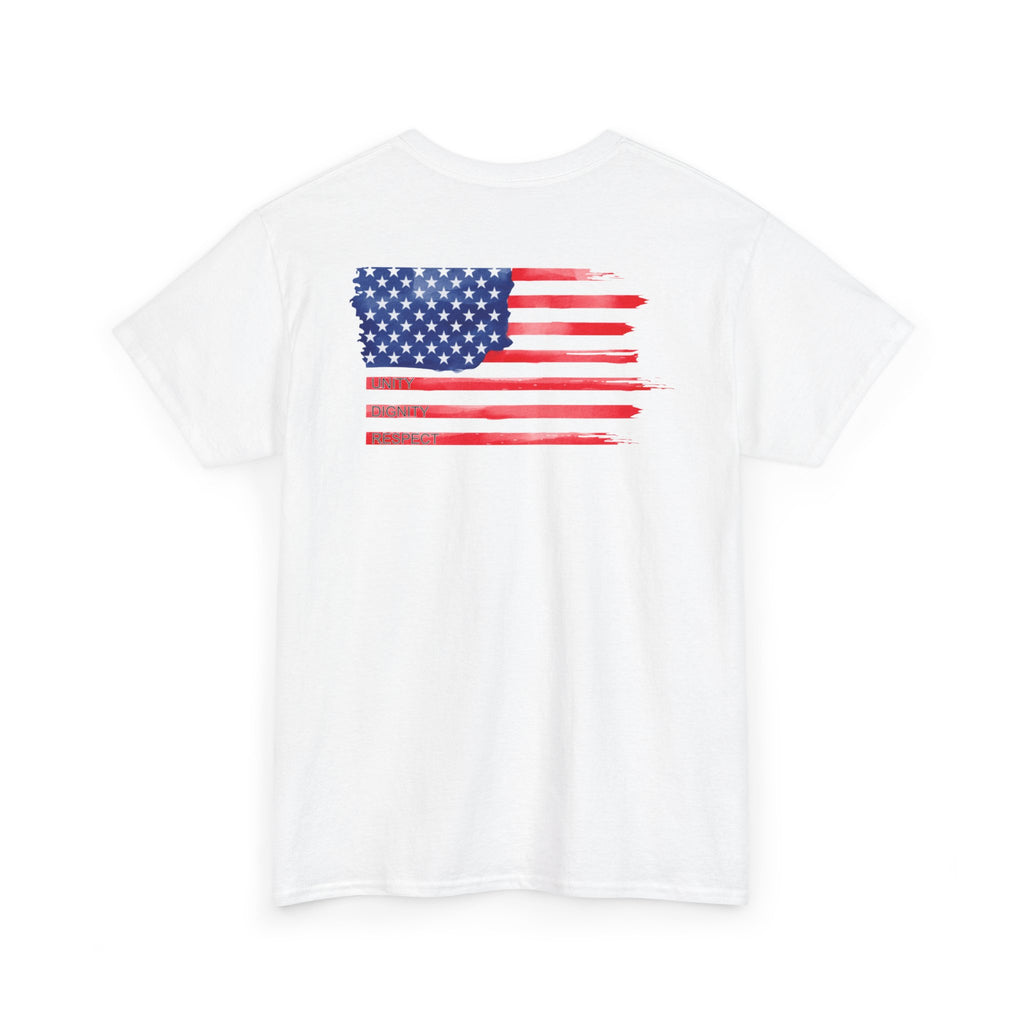 America! Unity Respect Dignity Unisex T-shirt, One Nation Under God, Patriotic, Show Care, USA Flag, Peace Protest Apparel, American Pride