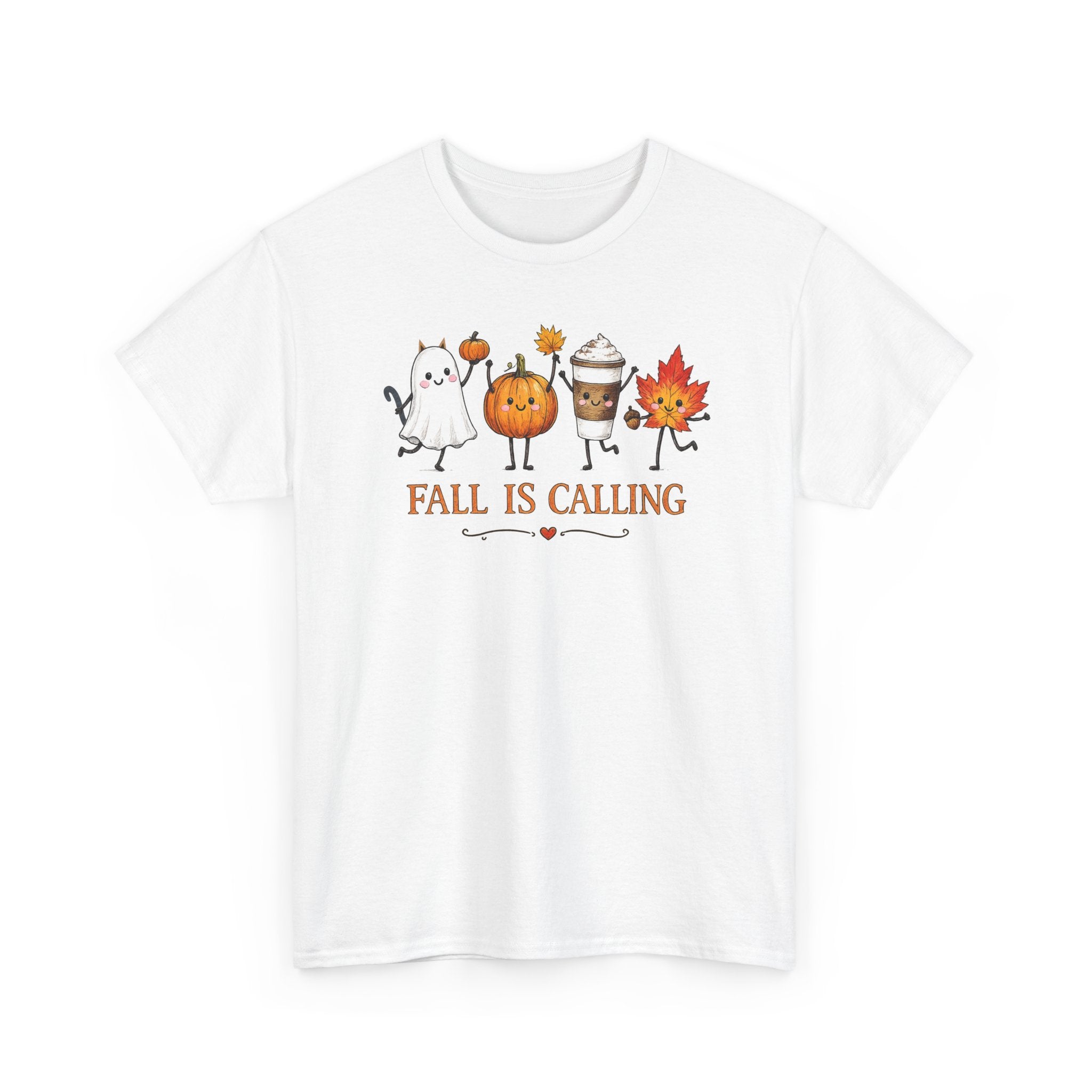 Fall Is Calling T-Shirt — Cute Pumpkin, Kitty Ghost & Leaf Festive Tee