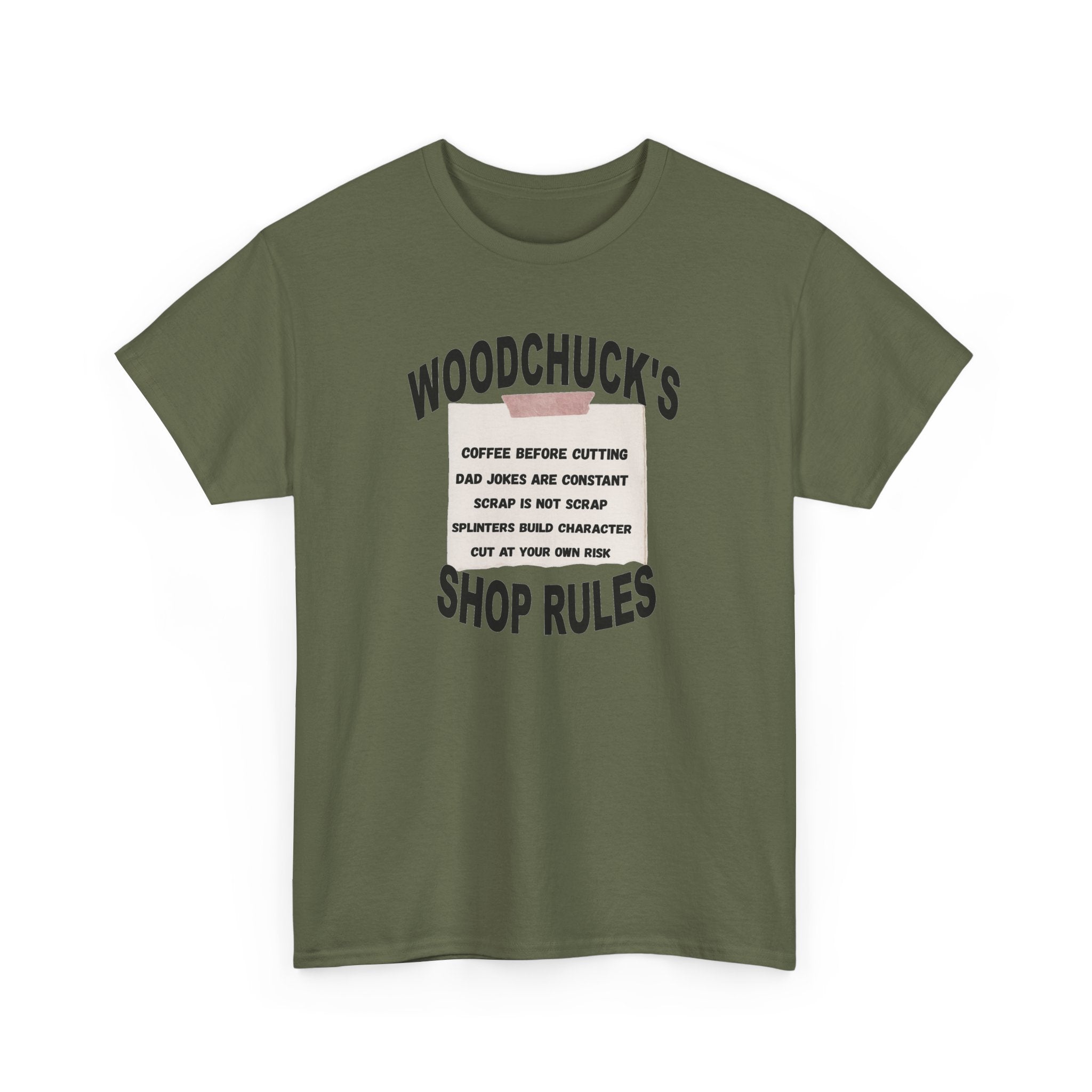 Shop Rules T-Shirt — “Woodchuck’s Shop Rules” Garage & Woodworking Tee