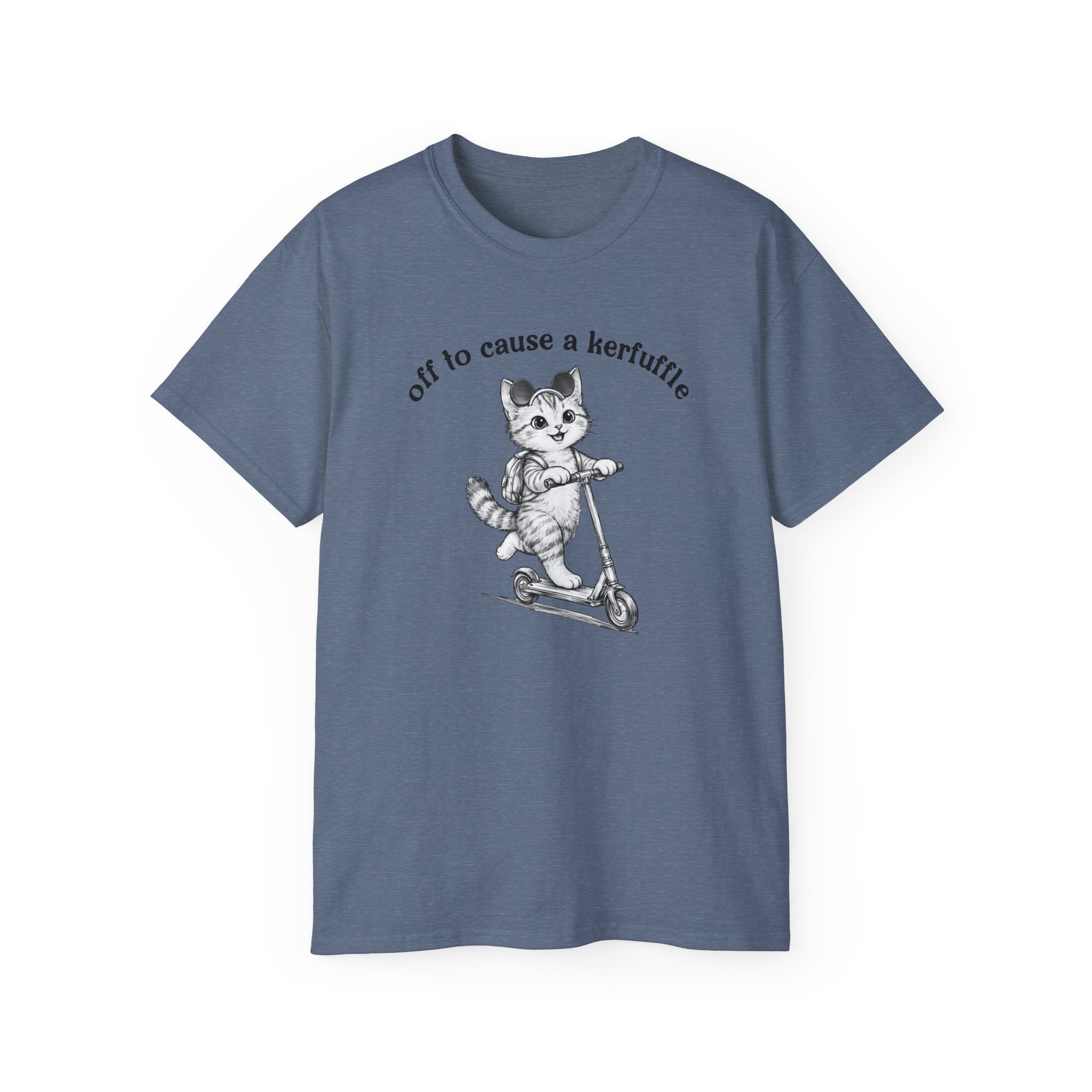 Cute Cat on Scooter T-Shirt — "Off to Cause a Kerfuffle" Sassy Graphic Tee