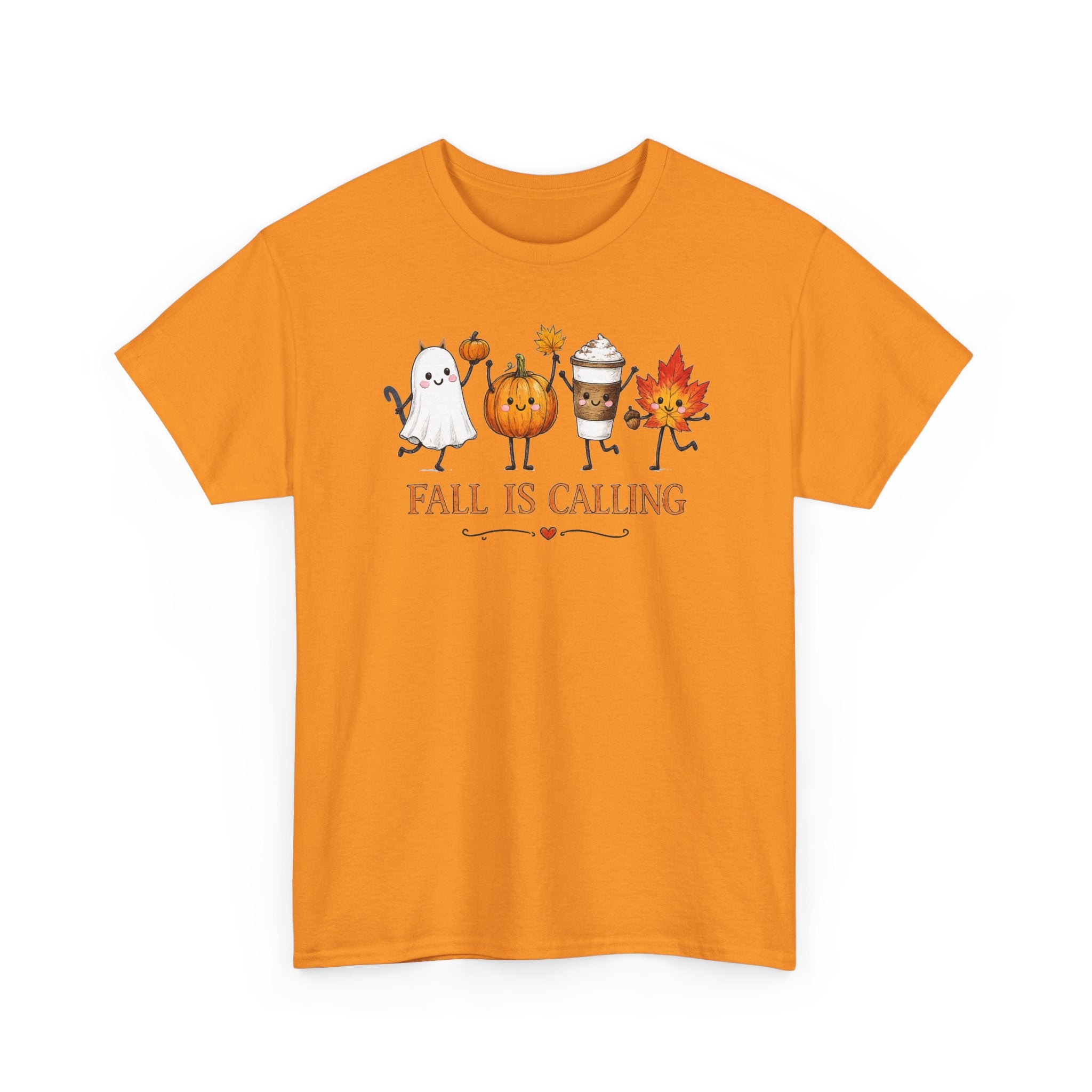 Fall Is Calling T-Shirt — Cute Pumpkin, Kitty Ghost & Leaf Festive Tee