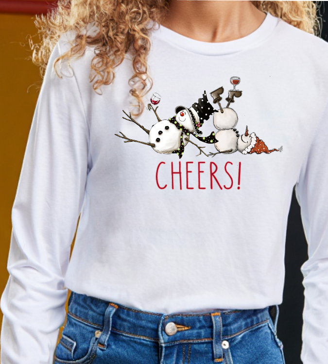 Cheers to Tipsy Snowman BFFs! Perfect Long Sleeve T-shirt, Tee, Holiday Fun, Winter Wear, Christmas, Festive, Party Tops, Best Friends