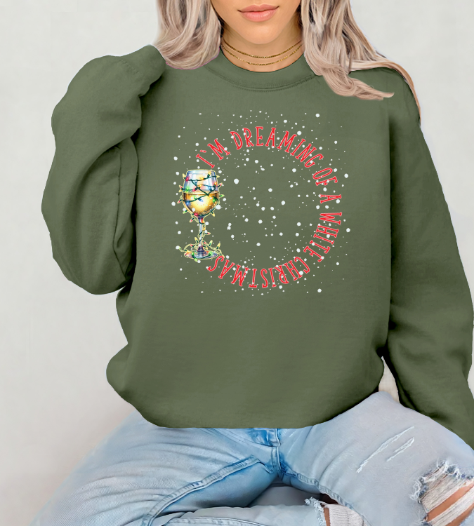 White Christmas Wine Lover Sweatshirt, Holiday Winter Festive, Cozy Gift for Wine Enthusiasts, Dreaming Of A White Christmas, Cheers