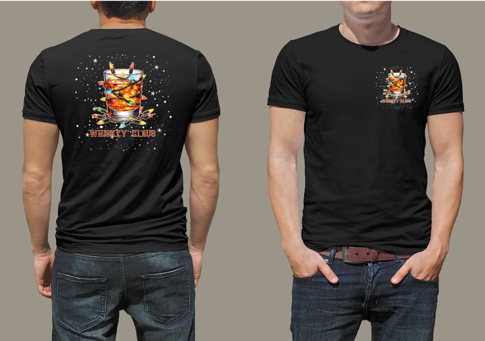 Festive Whiskey Claus Tee, Holiday T-Shirt, Christmas Graphic Shirt, Party Apparel, Santa Whiskey Gift, Perfect Whiskey Tasting Attire