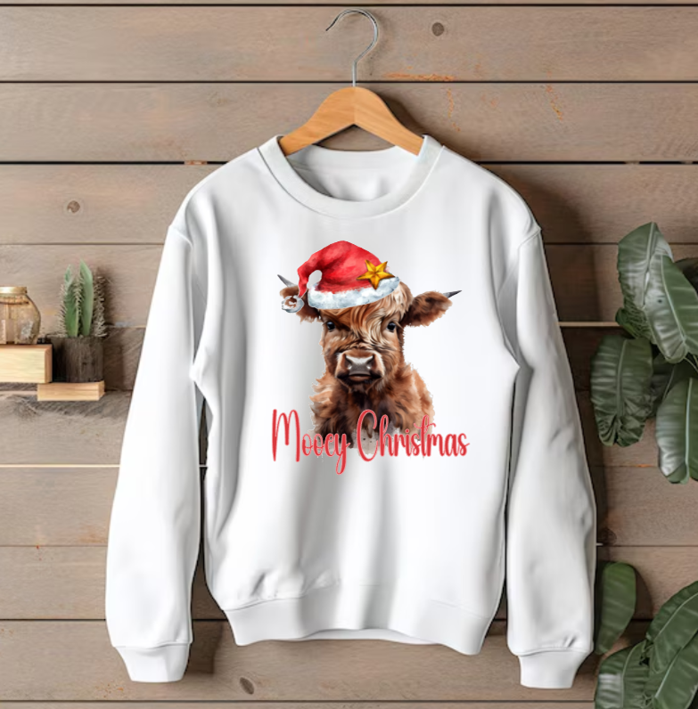 Mooey Christmas Sweatshirt, Holiday Cute Cow Theme, Funny Xmas Gift, Farm Animal Apparel, Cozy Winter Wear