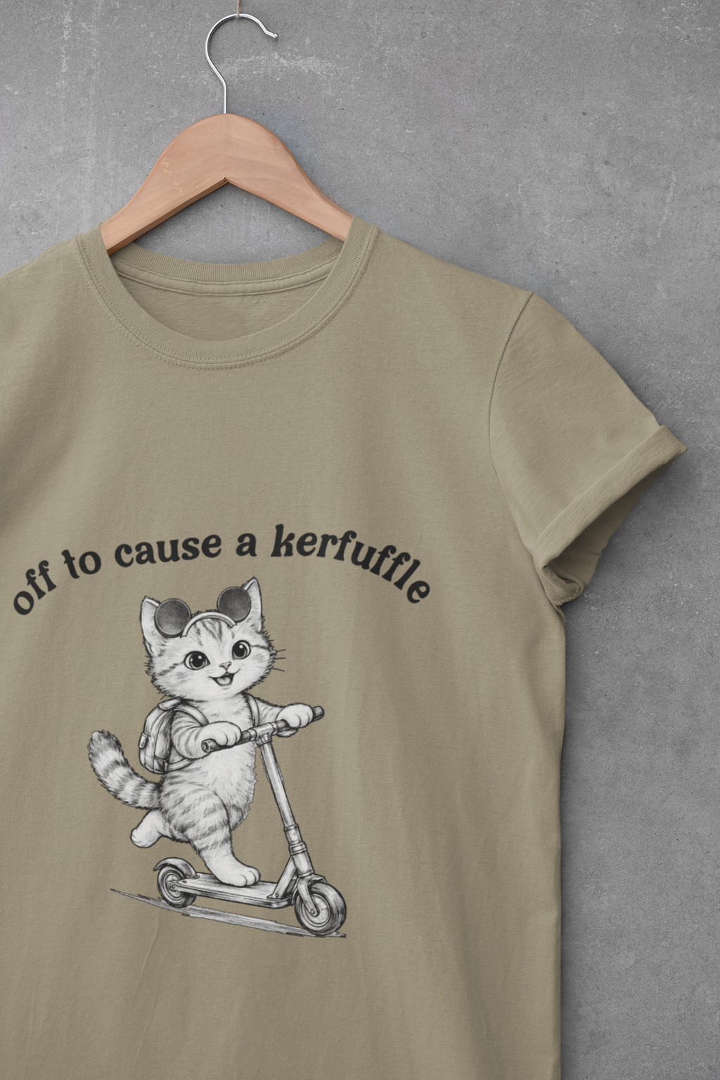 Cute Cat on Scooter T-Shirt — "Off to Cause a Kerfuffle" Sassy Graphic Tee
