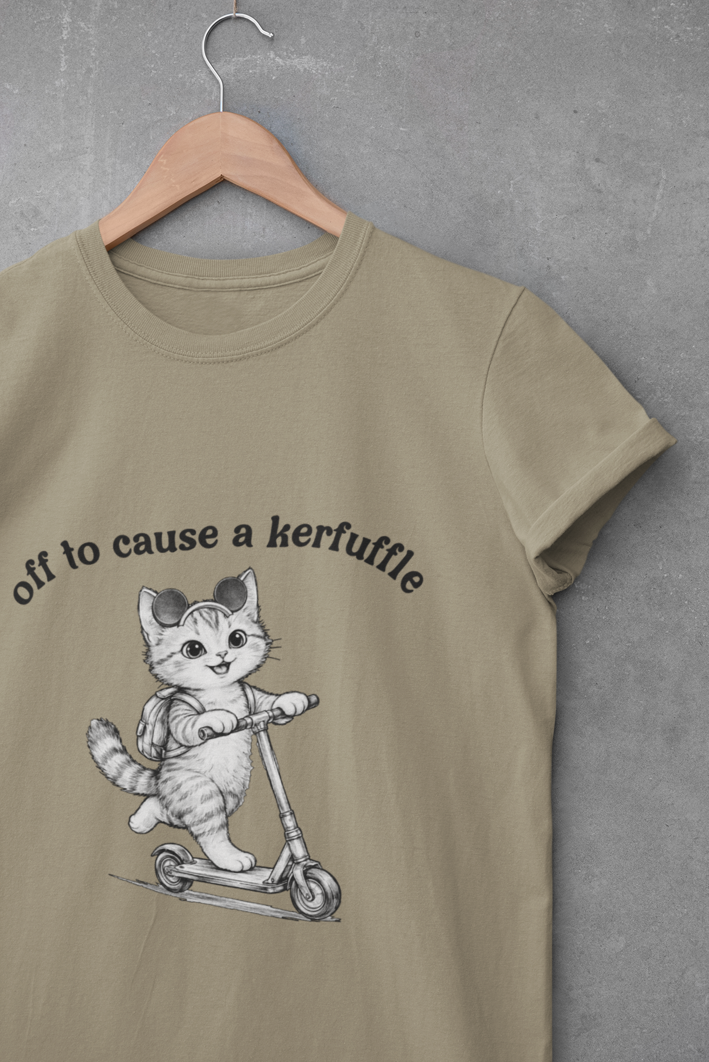 Cute Cat on Scooter T-Shirt — "Off to Cause a Kerfuffle" Sassy Graphic Tee