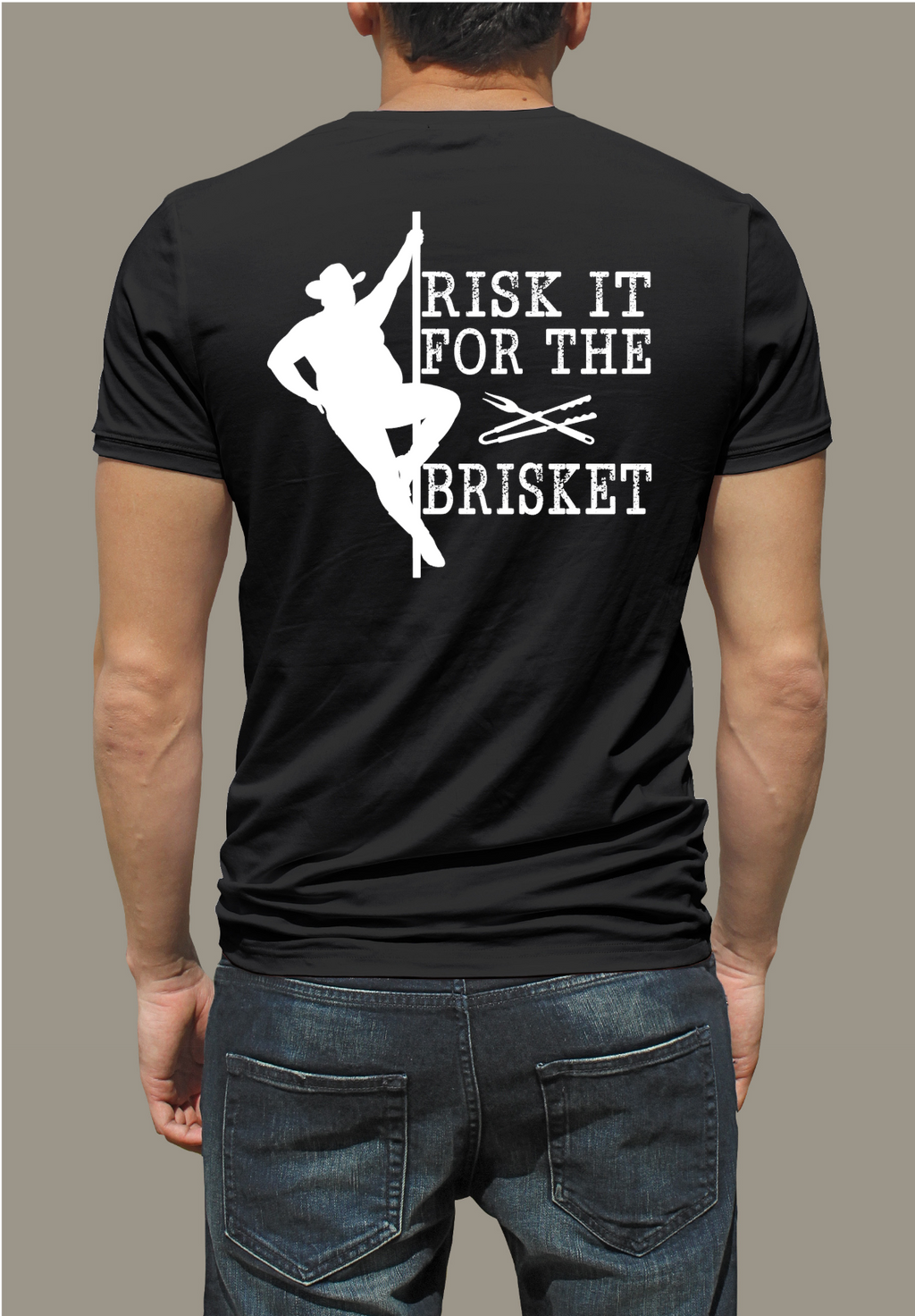 Risk It For The Brisket T-Shirt | BBQ Brisket Grill Shirt - Funny T-shirt - Great Gift - Front and Back Print