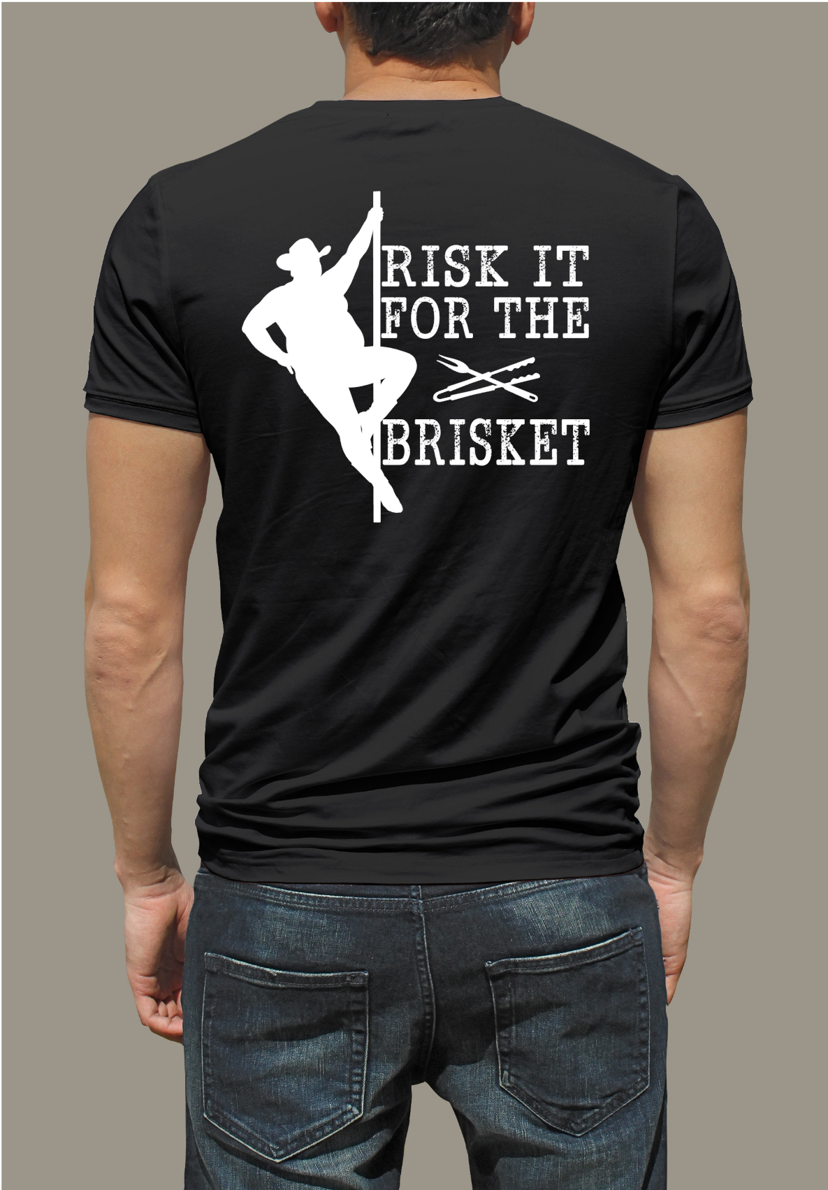 Risk It For The Brisket T-Shirt | BBQ Brisket Grill Shirt - Funny T-shirt - Great Gift - Front and Back Print