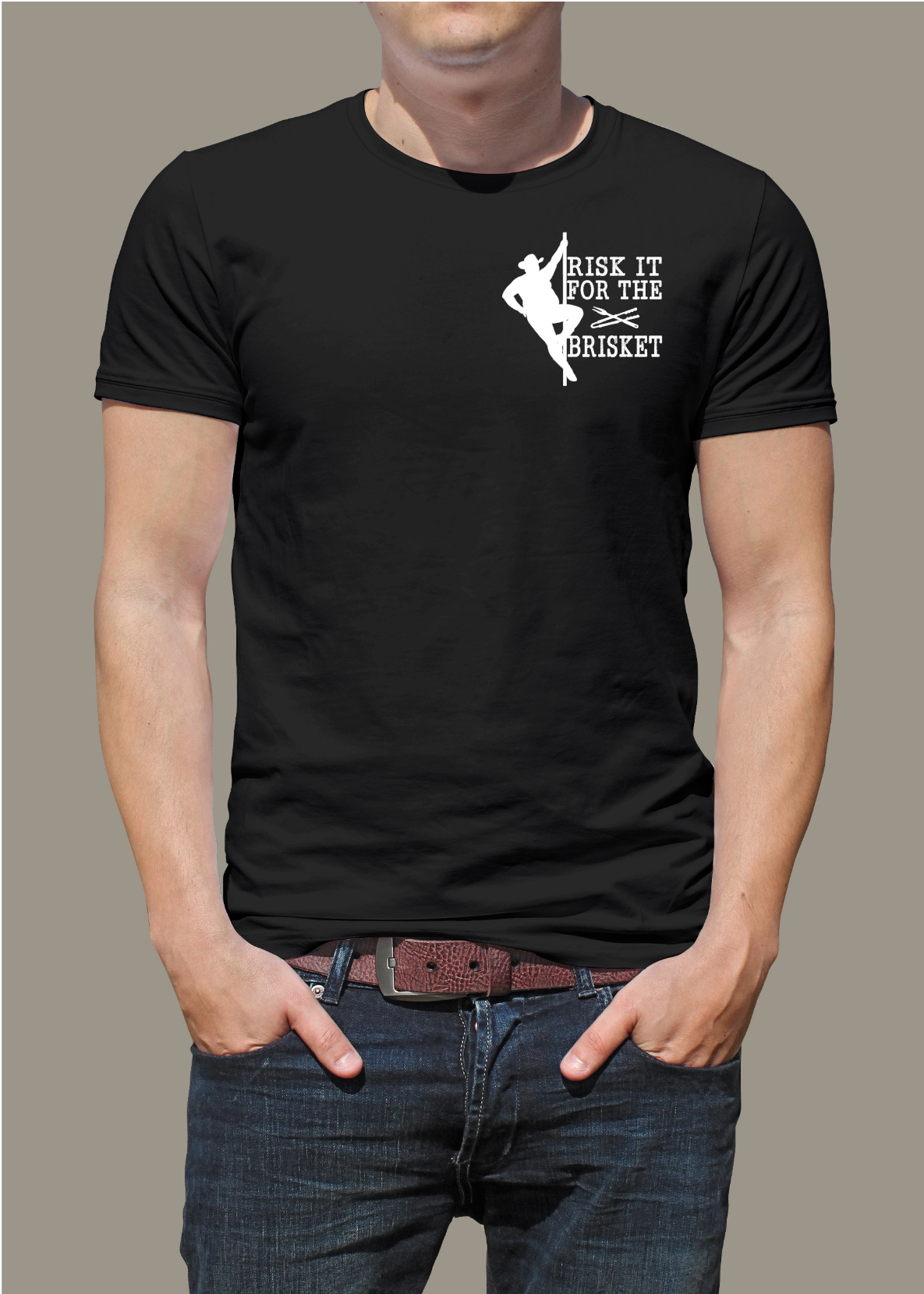 Risk It For The Brisket T-Shirt | BBQ Brisket Grill Shirt - Funny T-shirt - Great Gift - Front and Back Print