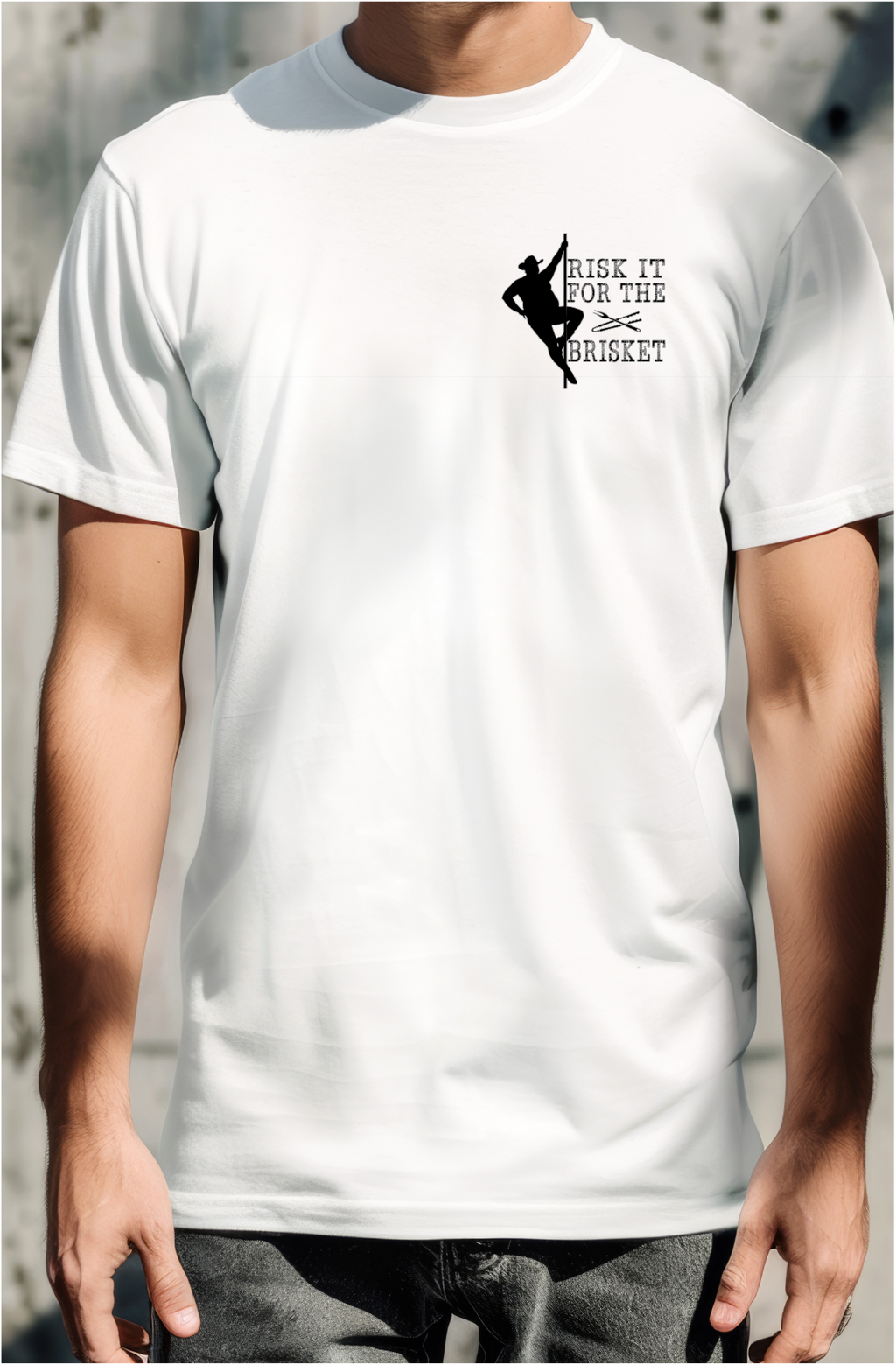Risk It For The Brisket T-Shirt | BBQ Brisket Grill Shirt - Funny T-shirt - Great Gift - Front and Back Print