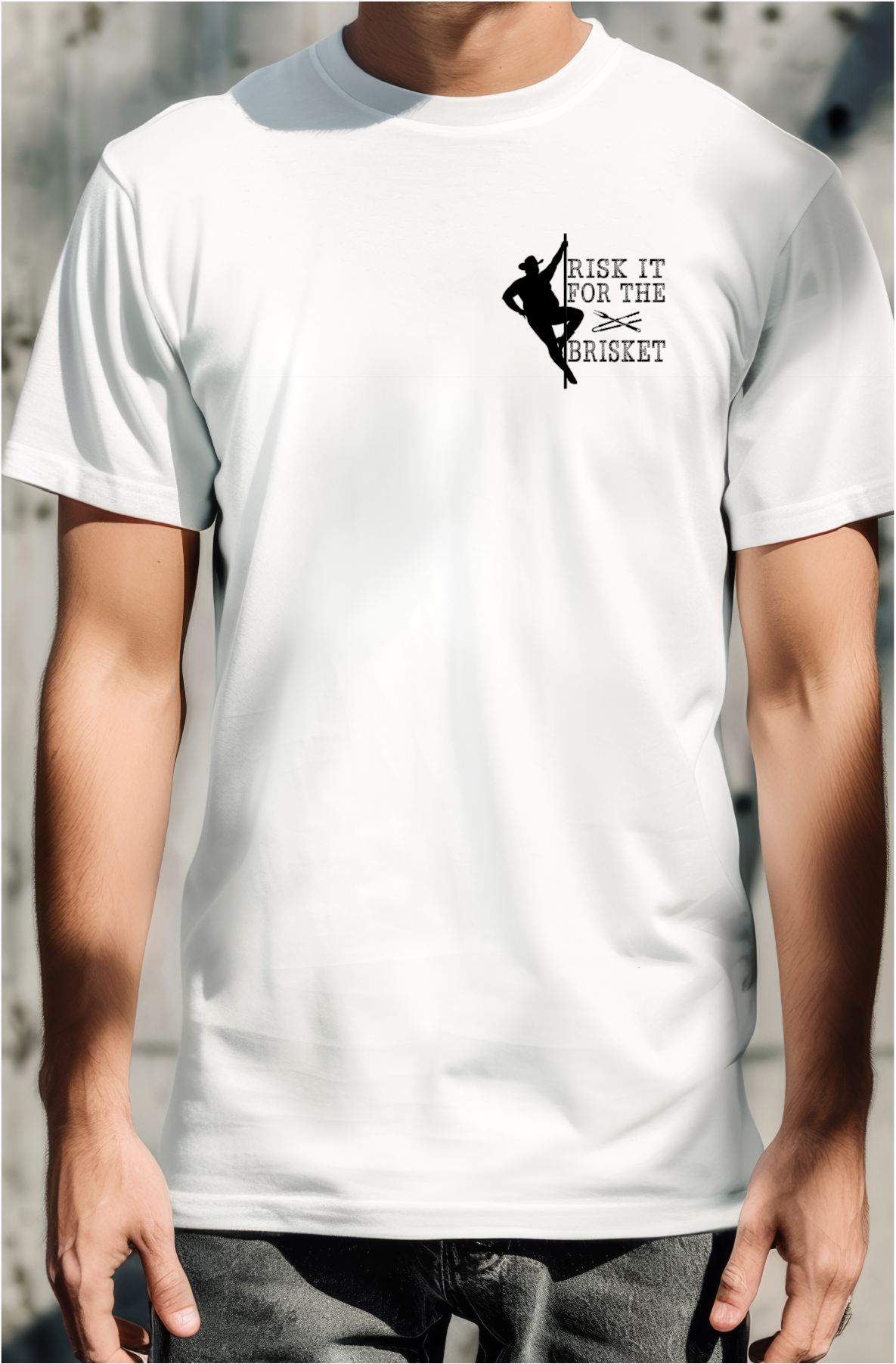 Risk It For The Brisket T-Shirt | BBQ Brisket Grill Shirt - Funny T-shirt - Great Gift - Front and Back Print