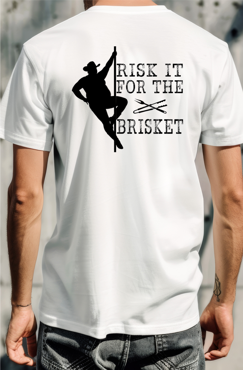 Risk It For The Brisket T-Shirt | BBQ Brisket Grill Shirt - Funny T-shirt - Great Gift - Front and Back Print