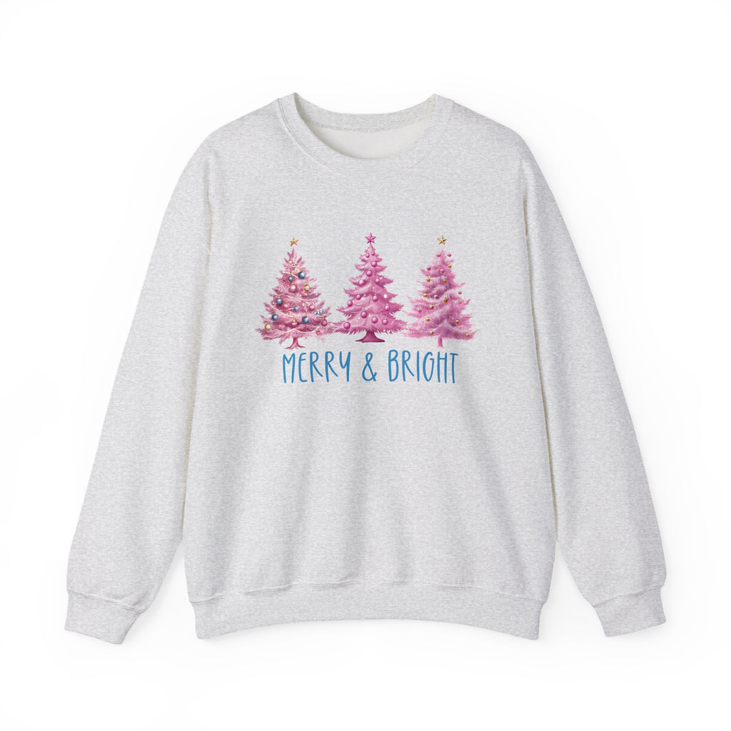 Merry & Bright Sweatshirt, Cozy Holiday Wear, Christmas Gift, Unisex Sweatshirt, Warm Winter Apparel, Festive Fashion, Pretty in Pink