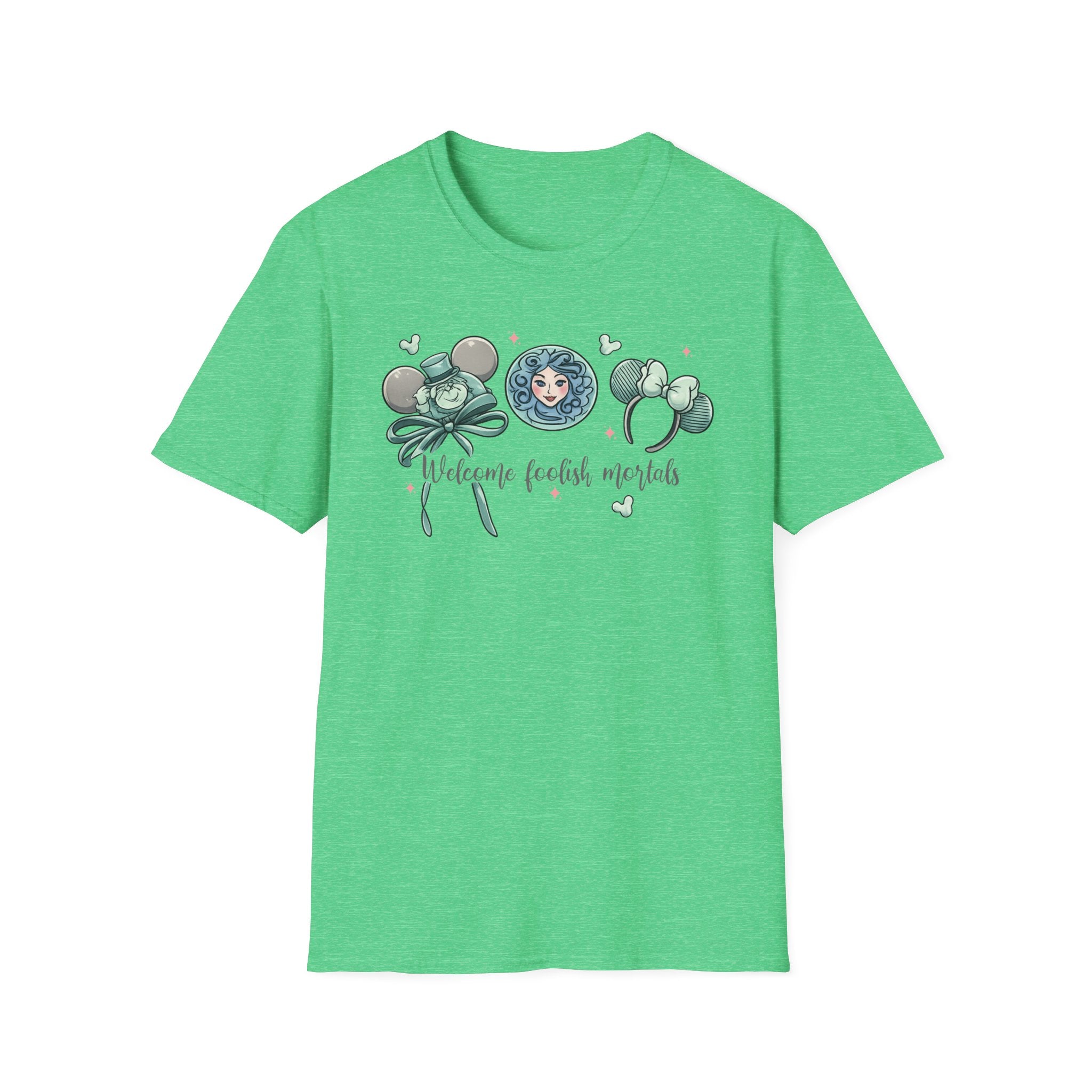Welcome Foolish Mortals T‑Shirt — Cute Haunted Mansion Mouse Ear Design