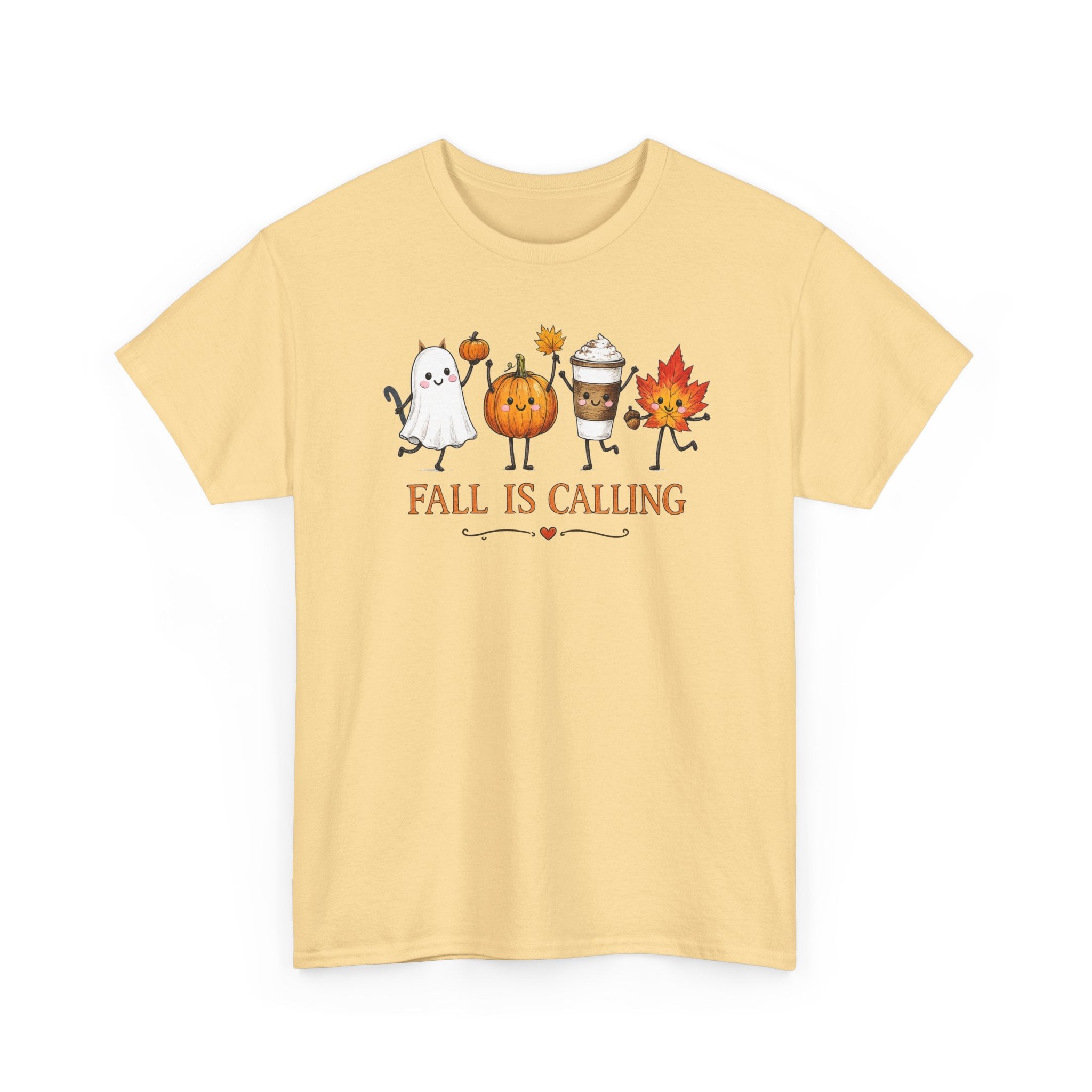 Fall Is Calling T-Shirt — Cute Pumpkin, Kitty Ghost & Leaf Festive Tee