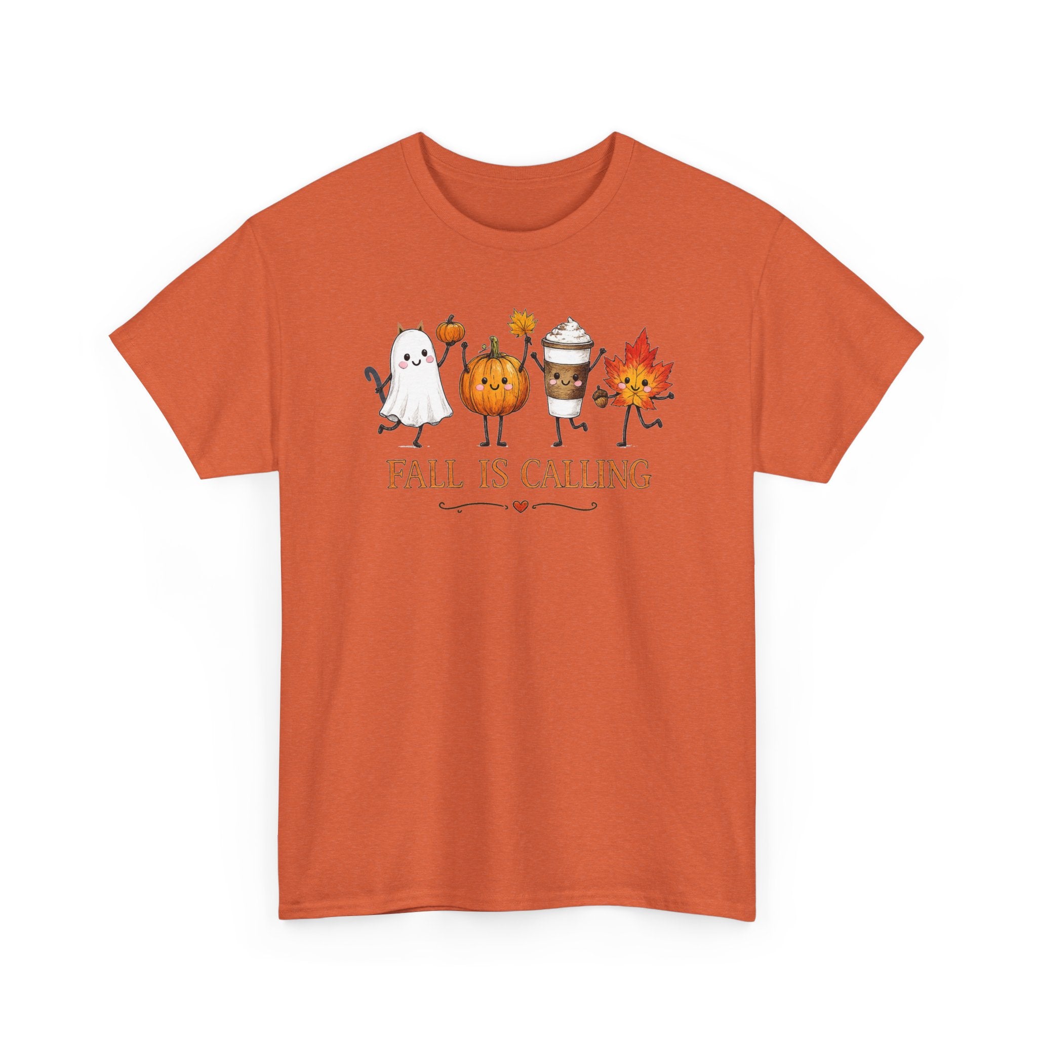 Fall Is Calling T-Shirt — Cute Pumpkin, Kitty Ghost & Leaf Festive Tee