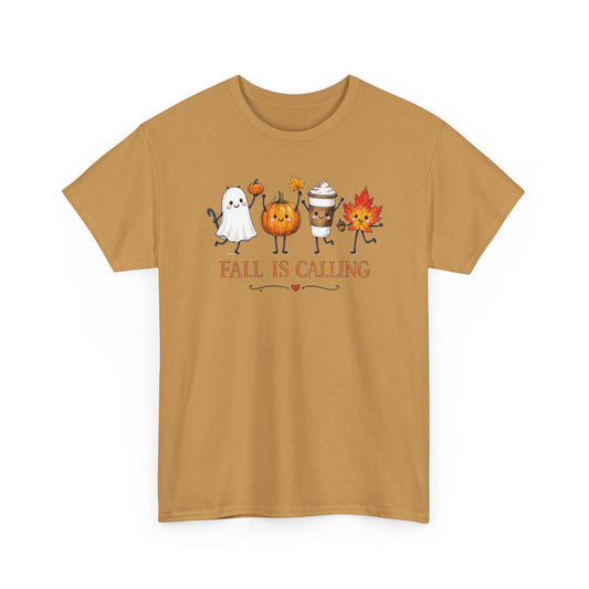 Fall Is Calling T-Shirt — Cute Pumpkin, Kitty Ghost & Leaf Festive Tee